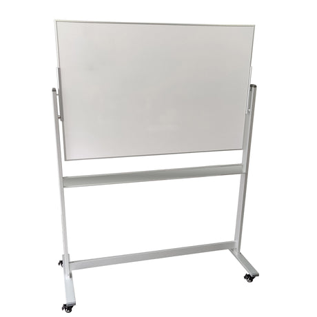 Mobile QUARTET PNRT SL whiteboard 1800x900mm, double-sided, 360-degree pivot, sturdy stand, lockable castors, and accessory tray.