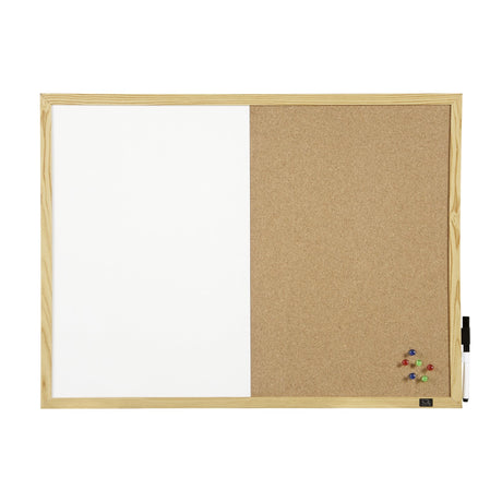 Quartet Pine Frame Combo Board 900x600mm, featuring cork and dry erase surfaces, ideal for planning in any workspace.