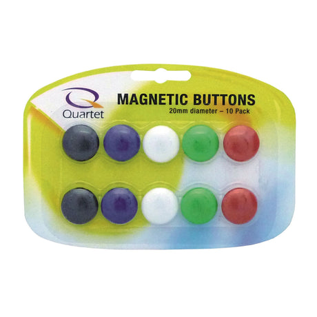 Vibrant 20mm Quartet Magnetic Buttons in assorted colors for organizing and decorating magnetic surfaces.