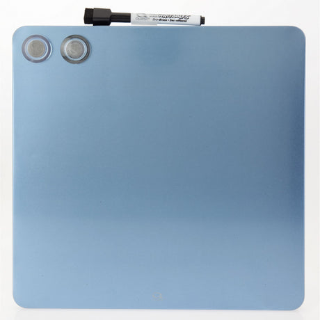 Frameless blue dry erase board, 290x290mm, perfect for organizing ideas in homes, offices, and schools.