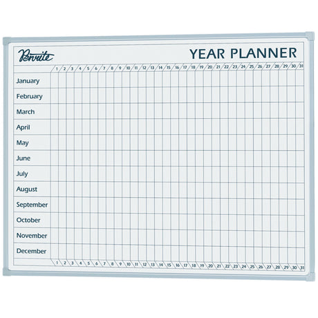 Quartet Penrite Year Planner Board 900x600mm with durable dry erase surface and sturdy aluminum frame for effective scheduling.