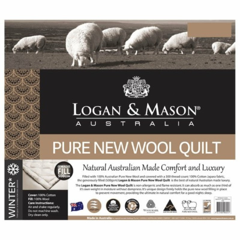 Queen Pure New Wool Quilt/Doona - Logan and Mason 500GSM