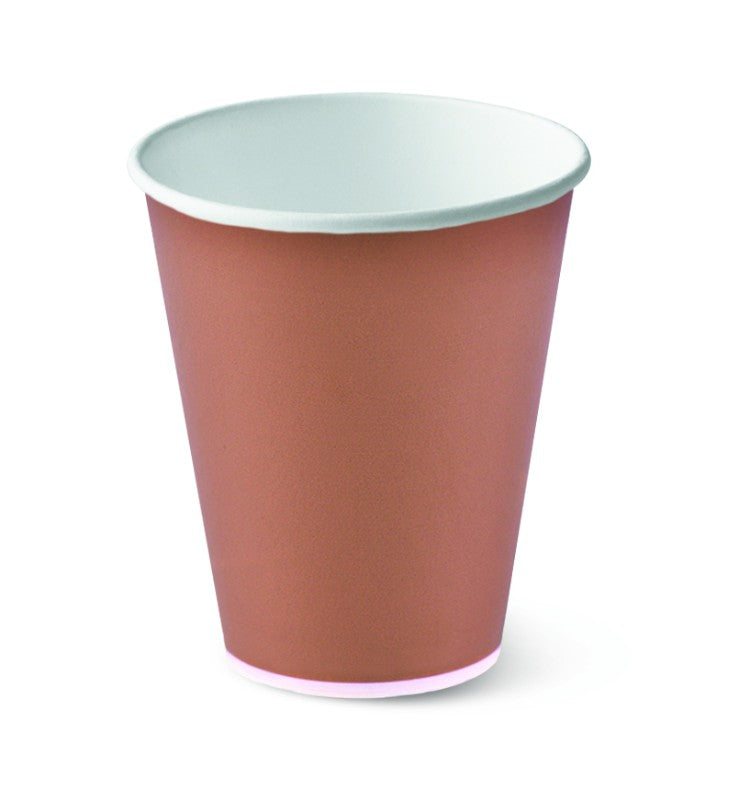 Single wall 12oz brown hot cups, 20 units, ideal for coffee, tea, and hot beverages, with smooth sides for stylish service.