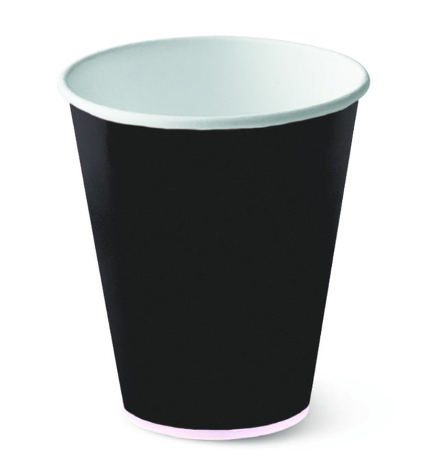 12oz black single wall hot cups in a pack of 20, ideal for cafes and takeout services, stylish and durable for hot drinks.
