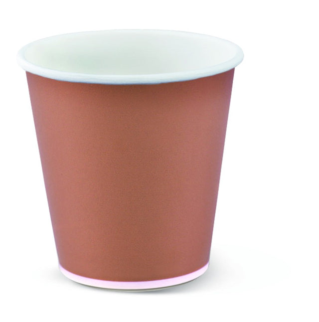 Brown 8oz single wall hot cups in a pack of 25, ideal for serving hot or cold beverages in cafes or on-the-go.