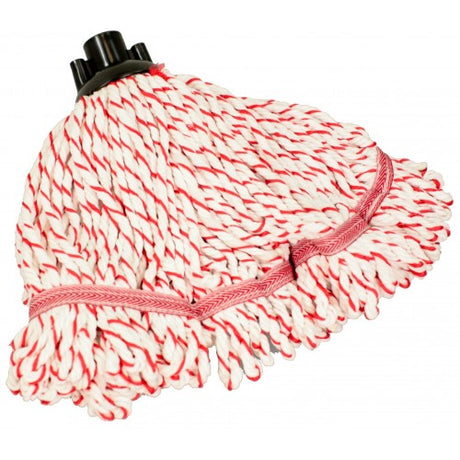 Microfibre mop refill featuring durable 3-ply white and 1-ply red layers, perfect for effective cleaning on various surfaces.