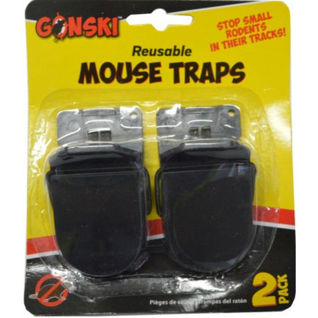 Reusable plastic mouse traps from Gonski, designed for effective, humane rodent control; easy to set up and clean.