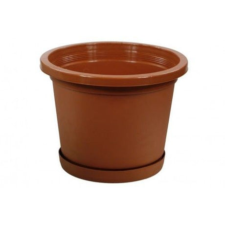 Elegant 34cm planter with saucer for indoor/outdoor use, perfect for various plants and modern decor. Durable and stylish.