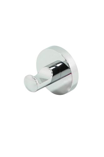 Chrome plated Riva robe hook, crafted from durable zinc and brass, stylishly organizes towels and robes in any bathroom.