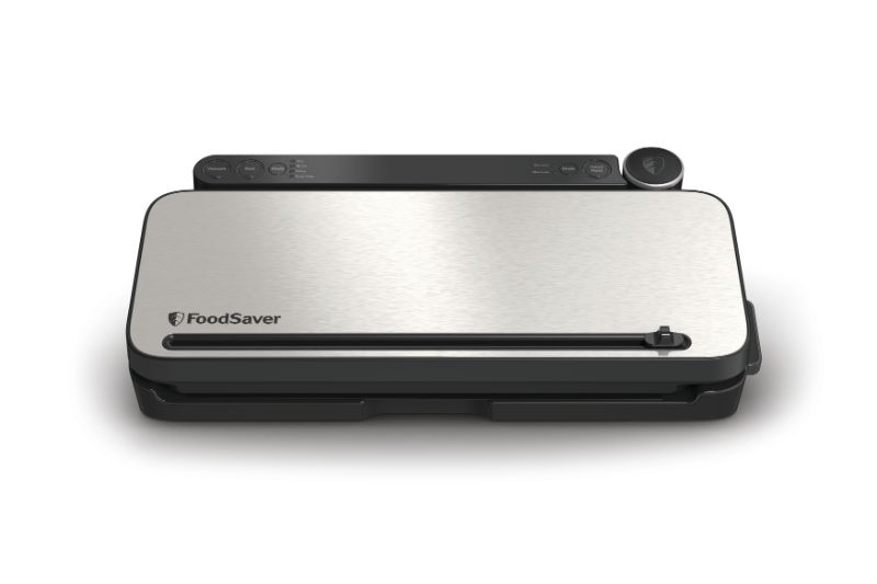 FoodSaver Controlled Multi Seal by Sunbeam, an all-in-one vacuum sealer for preserving food freshness with stainless steel design.