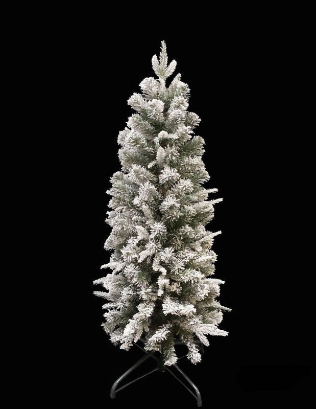 Slim Snowy Pine Christmas Tree (1.2m) with realistic snowy finish, ideal for festive decor in small spaces.