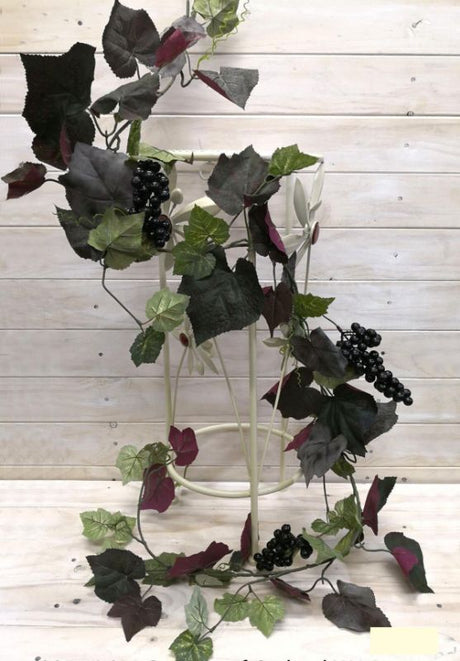 Artificial Grape Leaf Garland, 1.8m long, featuring lush green leaves and realistic black grapes for elegant home decor.