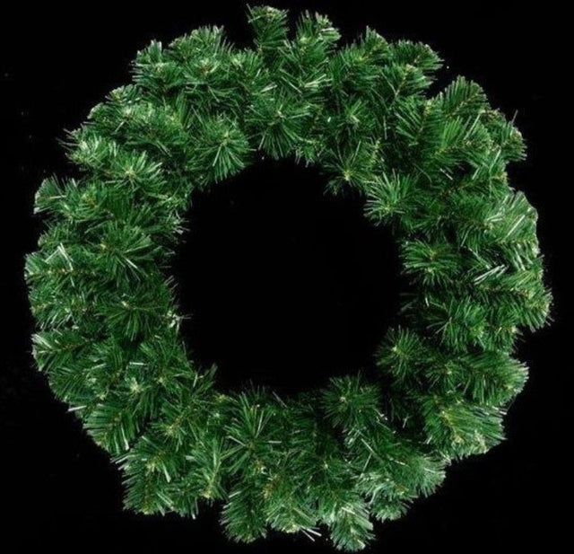 Green 60cm pine wreath featuring realistic materials, perfect for year-round home decor and festive celebrations.