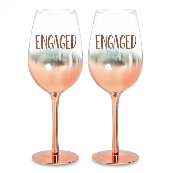 Engagement Rose Gold Ombre Wine Set featuring elegant glasses transitioning from rich rose gold to clear, perfect for toasting.