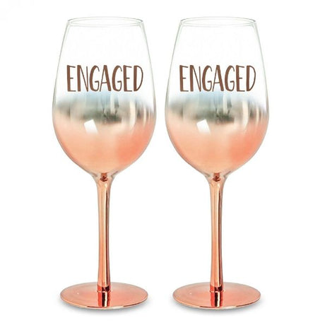 Engagement Rose Gold Ombre Wine Set featuring elegant glasses transitioning from rich rose gold to clear, perfect for toasting.