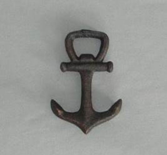 Rustic cast iron anchor bottle opener measuring 11cm, perfect for coastal kitchens and practical for opening beverages.