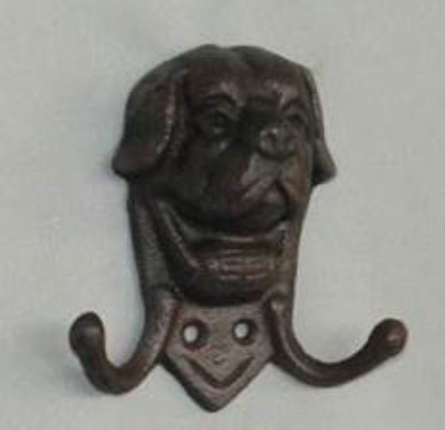 Wall-mounted Dog Double Key Hook in cast iron, featuring two dog silhouettes for stylish key and leash organization.
