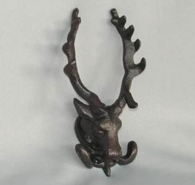 Rustic cast iron Deer Double Hook (22cm) for hanging coats and keys, featuring a charming woodland deer design.