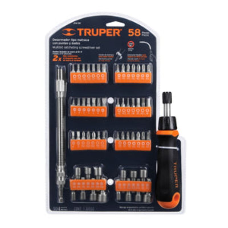 Ratchet Screwdriver Set - 58 pieces, features various bits and sockets for versatile DIY and repair projects.