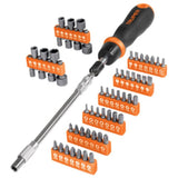 Ratchet Screwdriver Set with 58 pieces, including various bits, sockets, and a flexible extension for versatile DIY projects.