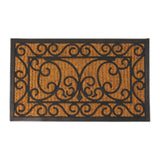 Large rectangular doormat in Victorian design, made of rubber and coir, ideal for trapping dirt and enhancing entrance appeal.