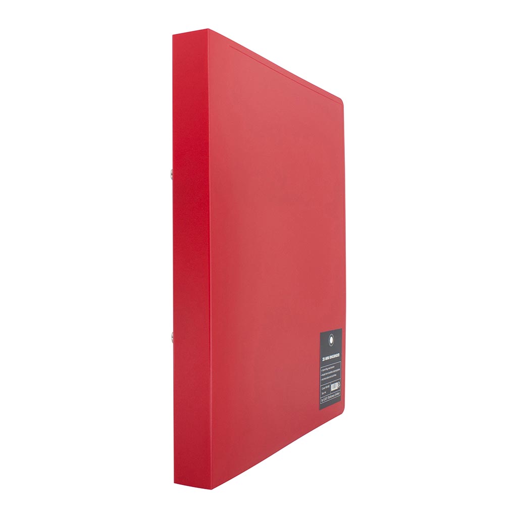 Red OSC Mini Ringbinder A4 2D 16mm with durable polypropylene and interior pocket for organized document storage.