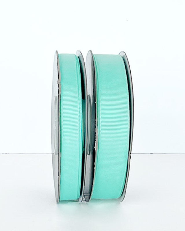 Aqua grosgrain ribbon, 13mm wide and 30m long, perfect for crafts, gift wrapping, and home décor with a luxurious texture.