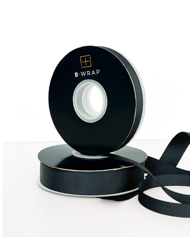 Black grosgrain ribbon, 13mm wide and 30m long, ideal for crafting, gift wrapping, and sewing projects.