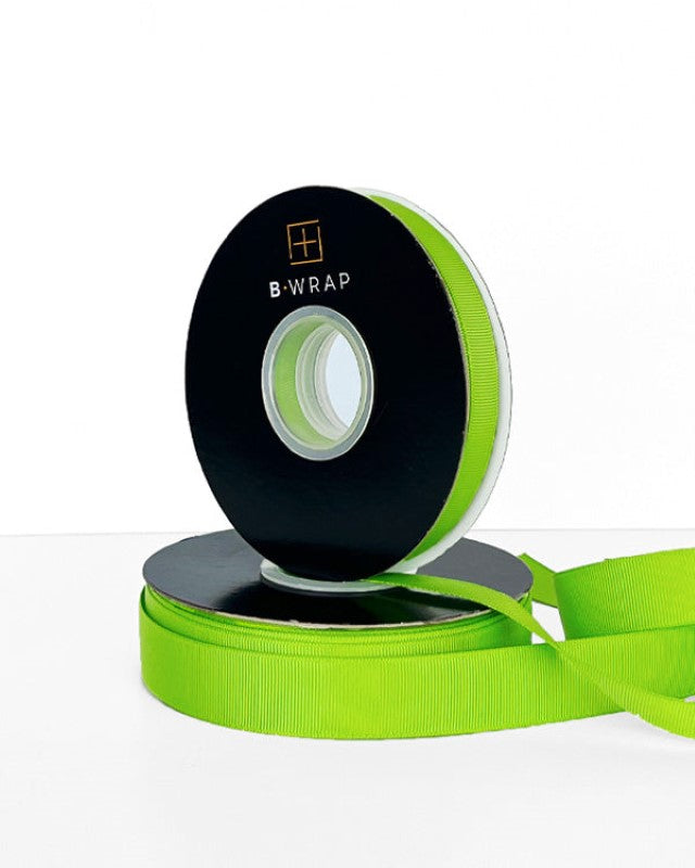 Vibrant 13mm x 30m lime grosgrain ribbon ideal for crafting, gift wrapping, and adding cheerful color to projects.
