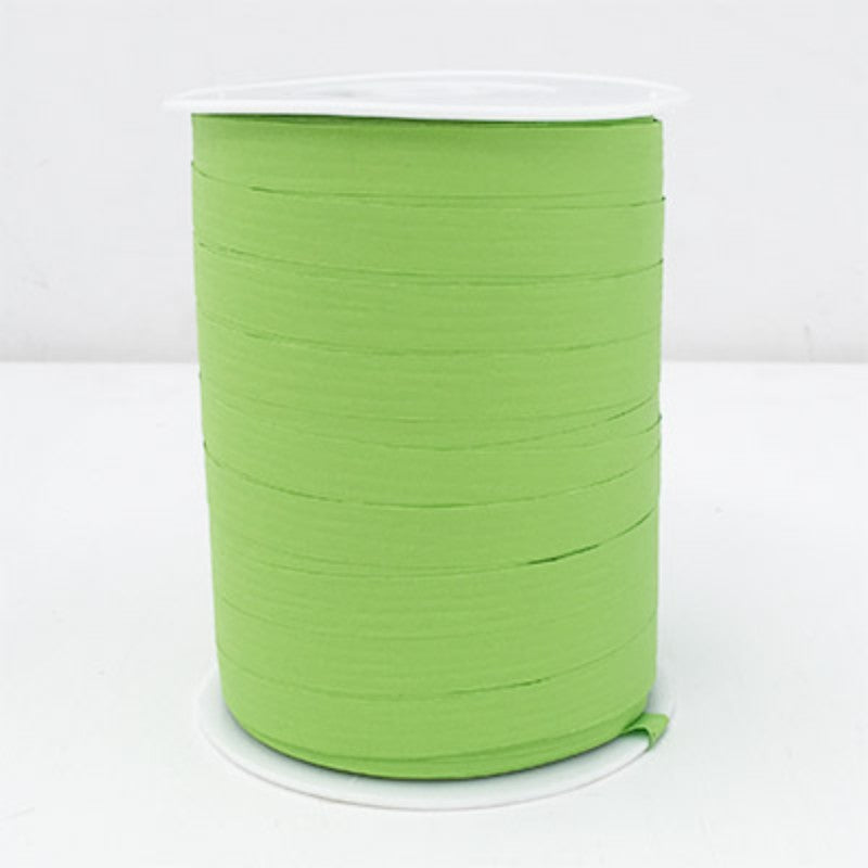 Vibrant lime curling ribbon, 10mm wide and 250m long, perfect for gift wrapping and crafting with excellent curl retention.