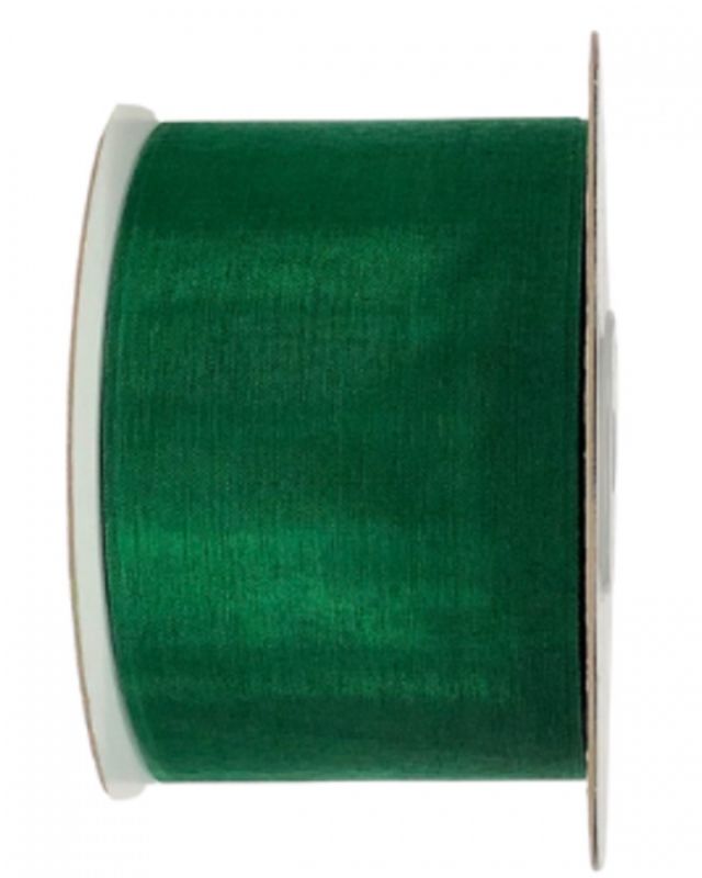 Hunter Green Cut Edge Organza Ribbon, 50mm wide, 50m long; elegant for crafting, gift wrapping, and event decorations.