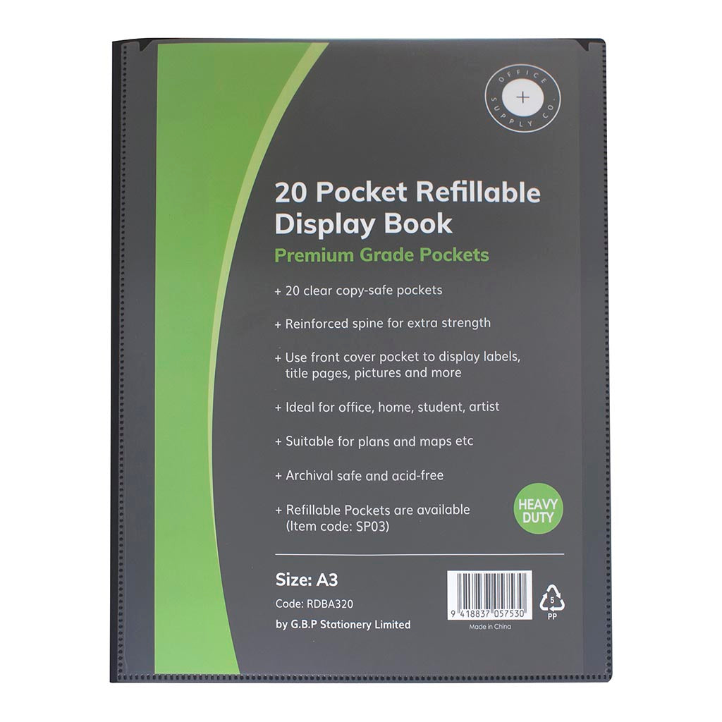 OSC Refillable Display Book A3 20 Pocket Black