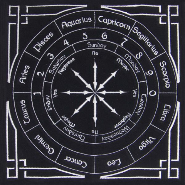 Astrology Pendulum Mat, 12 x 12 inches, features zodiac symbols, perfect for spiritual practices and divination.