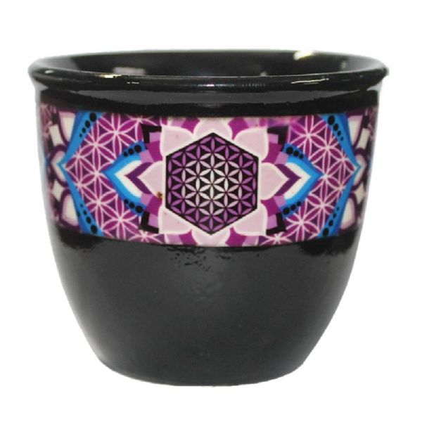 Ceramic smudge pot with intricate Flower of Life design, ideal for spiritual cleansing and energy purification rituals.