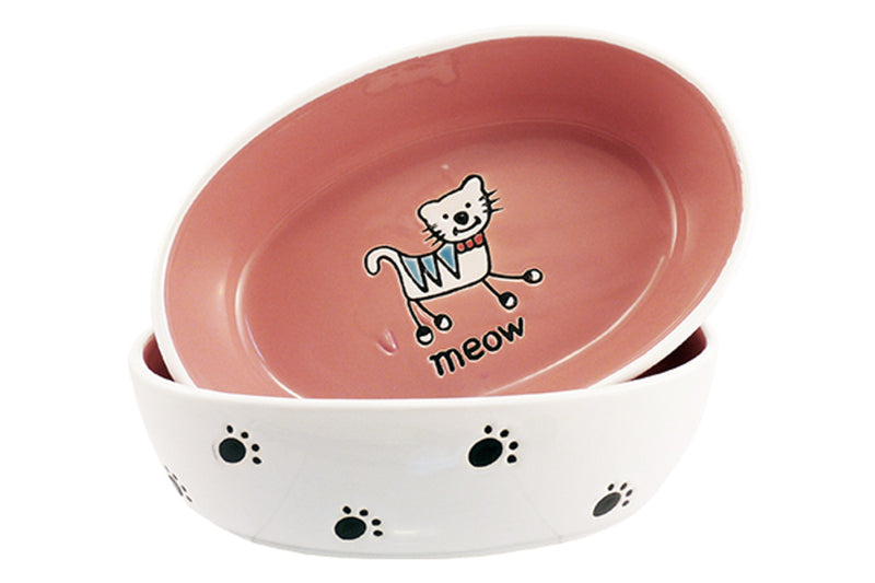 Cat Bowl Silly Kitty Bowl Oval - Pink - 16cm