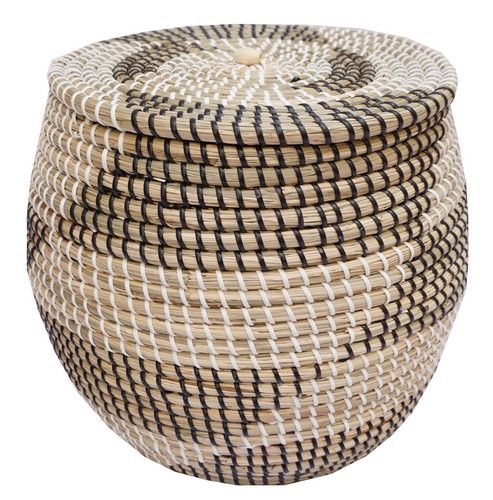 Seagrass basket featuring plastic weaving, ideal for stylish organization and elegant home decor, 290mm x 290mm.