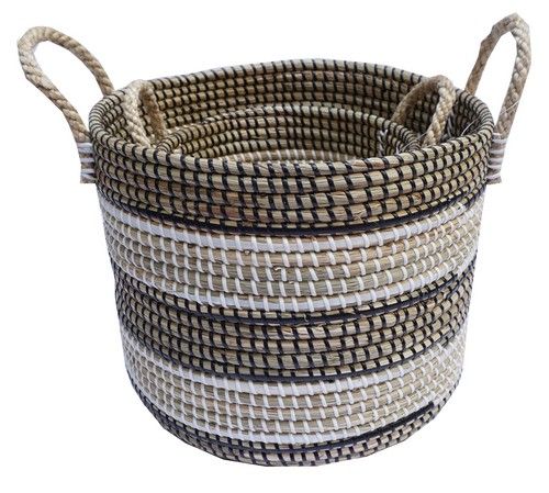 Set of 2 Seagrass Basket with Plastic Weaving