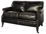 Belon Black 2-seater sofa with top grain leather, robust timber frame, and plush foam cushioning for luxury and comfort.