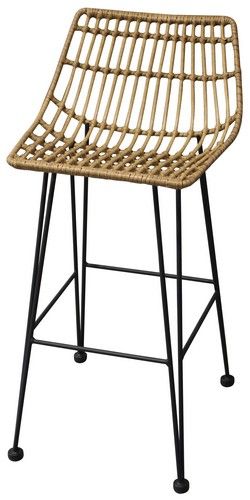 Elegant wicker barstool in natural and black, featuring a sturdy metal frame for durable comfort in any space.