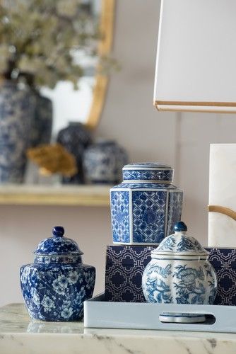 Leith Decorative Jars Set of 3 - Blue & White