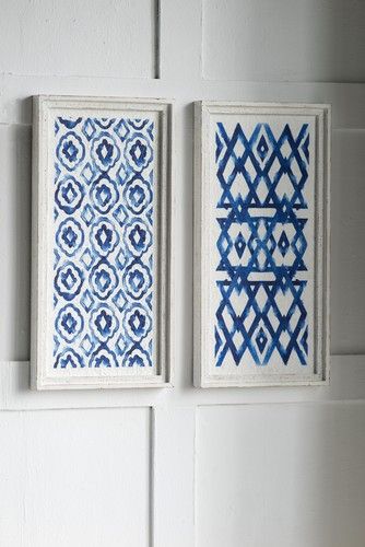 Elegant White & Indigo wall decor set featuring bold blue patterns on fir wood, perfect for enhancing any living space.