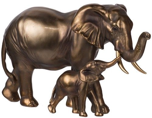 A charming polyresin elephant statue depicting a mother and baby, perfect for home decor and wildlife enthusiasts.