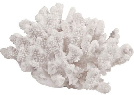 Bright white faux coral ornament in intricate polyresin design, perfect for ocean-inspired decor or minimalist styling.