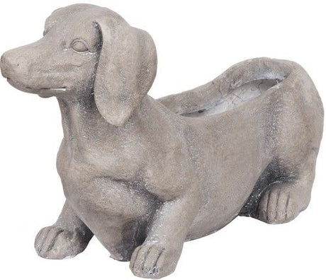 Charming dog-shaped planter in gray, perfect for vibrant blooms or succulents, enhancing home and garden decor.