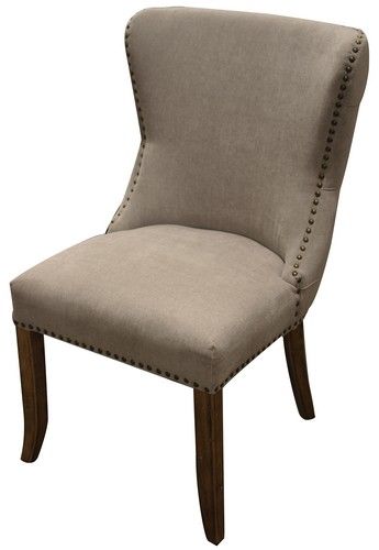 Elegant grey linen dining chair with buttoned back, solid oak frame, combining luxury and comfort for any dining space.