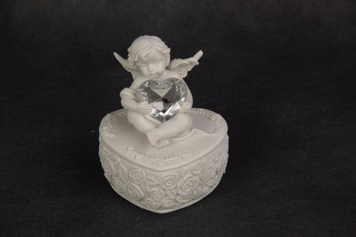 Charming set of 3 resin cherub figurines on hearts, perfect for cozy decor and thoughtful gifts.