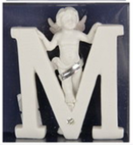 Whimsical Letter Cherub - M, 7cm tall, perfect for personalizing kids' rooms and nursery decor with a soft vintage-modern design.