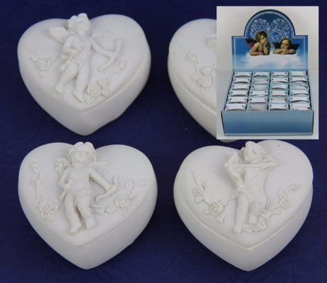 Cherub On Heart Box Set of 24 featuring charming resin cherubs, ideal for decorative use and gifting.