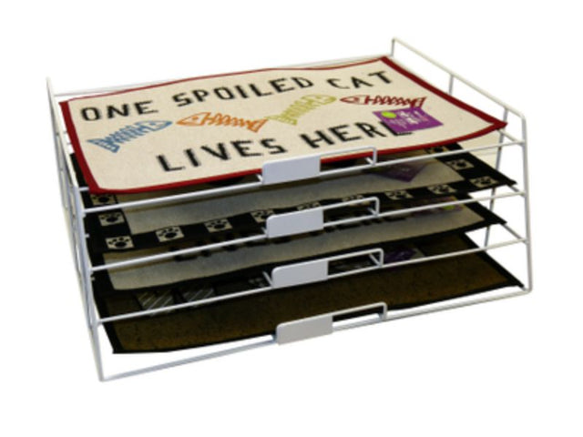 Horizontal dog feed mat rack with 4 pockets for organized feeding essentials, ideal for saving space and keeping tidy.