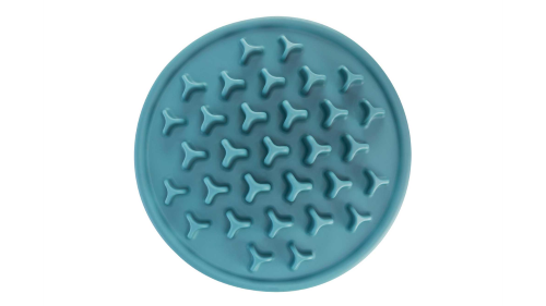 Slow Feeding Mat with raised pillars, non-slip design, promotes healthy eating for pets, 35cm diameter, dishwasher safe.